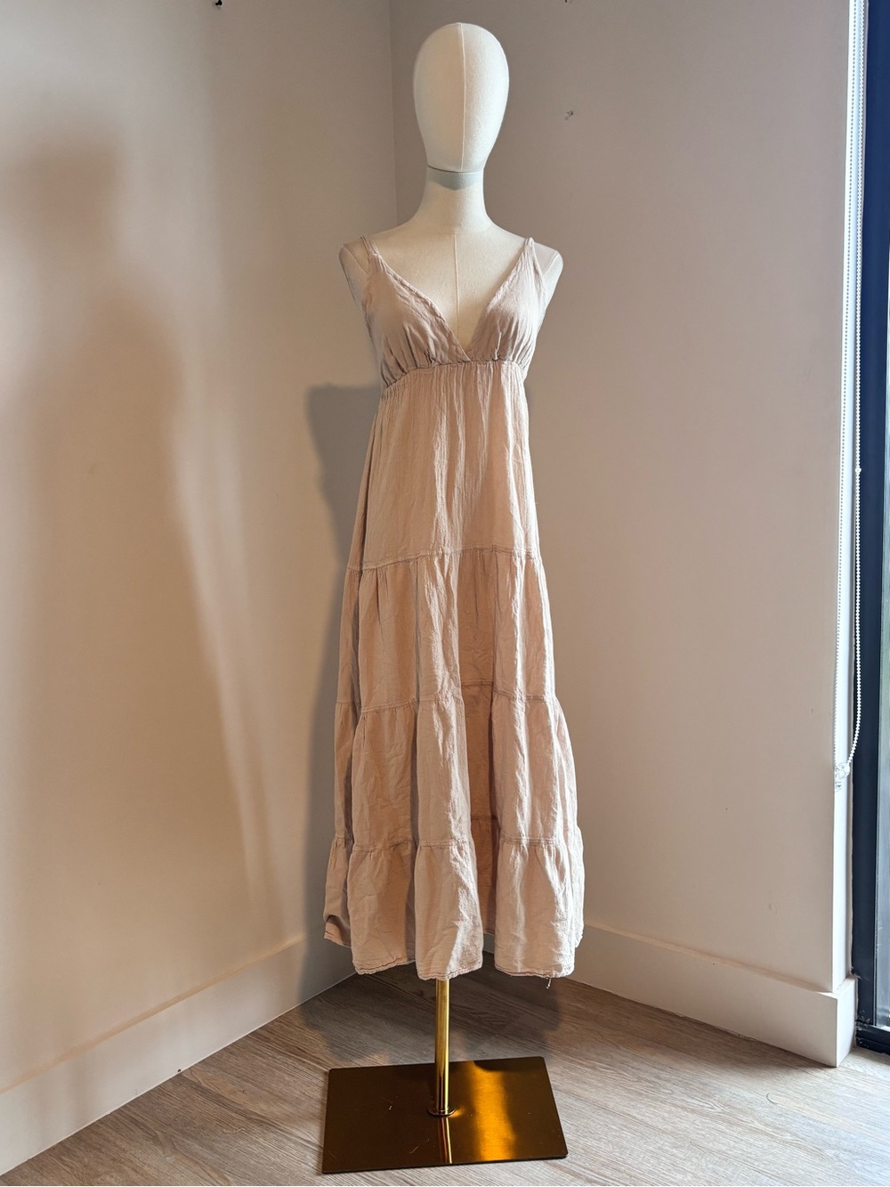 Seaspell Resort Wear Taupe Peruvian Cotton Gauze Tiered Maxi Dress Boho Medium - Picture 1 of 7